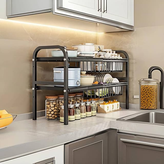 رف معدني قابل للتوسيع من طبقتين